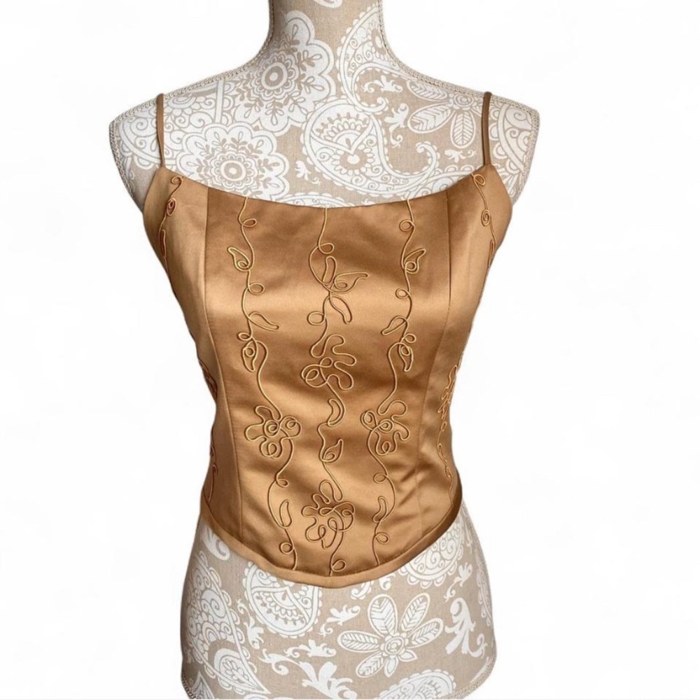 Vintage Y2K Jordan Gold Embroidered Satin Corset Top